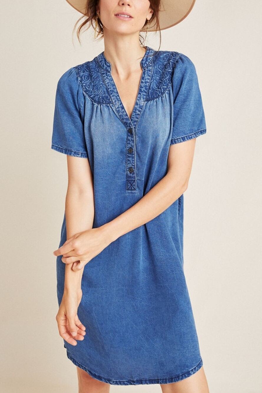 Anthropologie Pilcro Chambray Tunic Dress Denim Medium Blue Size Large